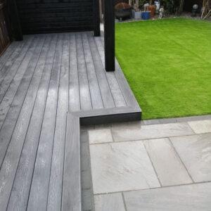 paved patio and composite decking in a Chelmsford garden